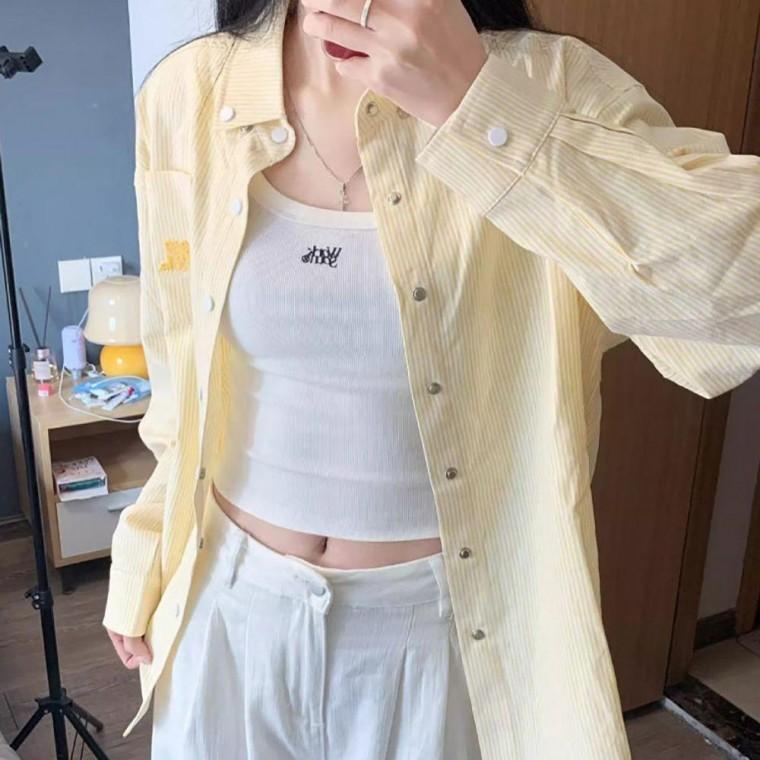카라 스트라이프 자수 캐주얼아 우터 긴팔 셔츠아 봄가을아 오버핏 루즈핏 자켓