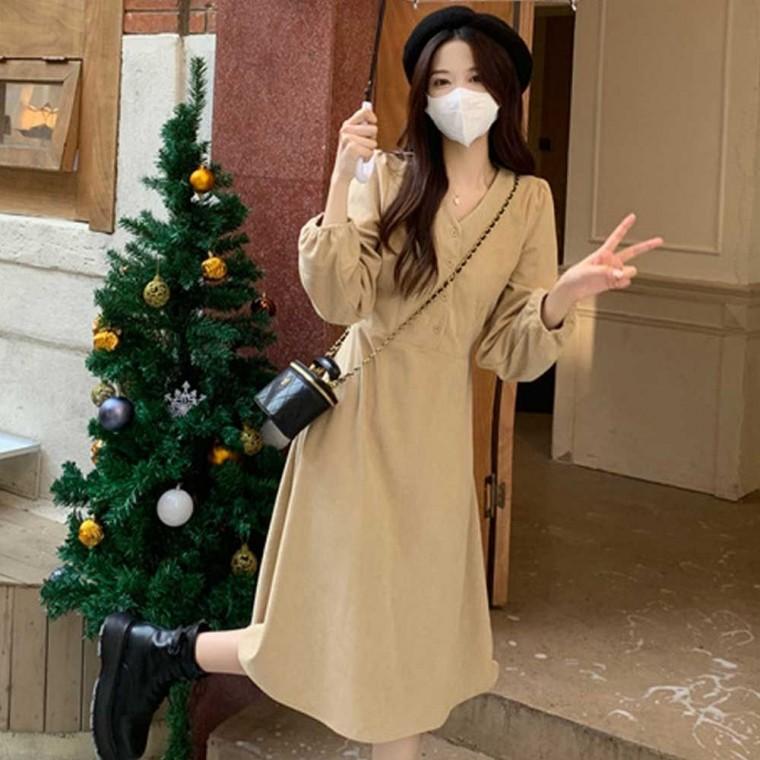룩 가을 겨울 코듀로이 긴팔 원피스 연말 모임 데이트