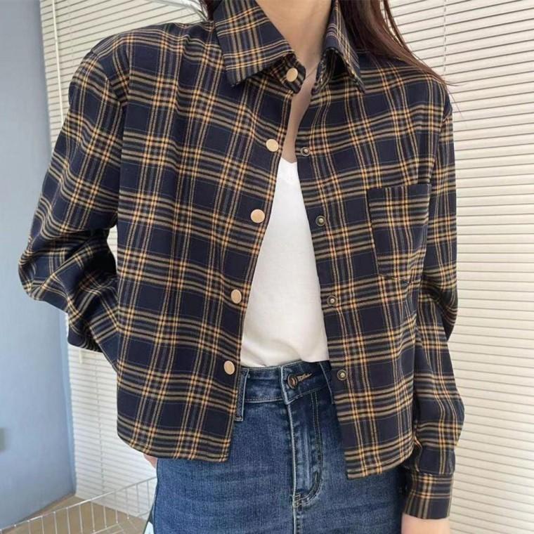 데일리 루즈핏 크롭 체크 셔츠 데일리핏 남방 오버핏 가을 자켓