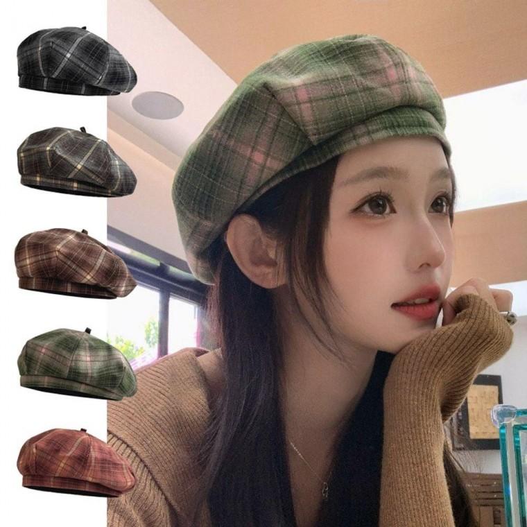 빈티지 체크 베레모 여자 남자 가을 베레모쓰는법 여성 벙거지 모자 빵모자