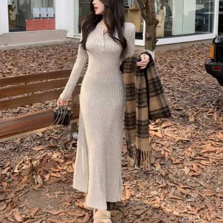 슬림 A라인 롱원피스 여자 가을 패션 코디 긴치마 스타일 엄마 등원룩 데일리 데이트룩