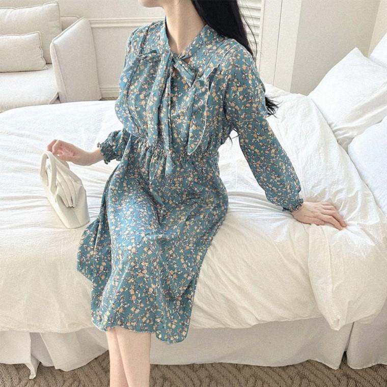 플라워 러플 원피스 봄 가을 쉬폰 프릴 여자 데이트룩 드레스 롱원피스 여성 하객룩