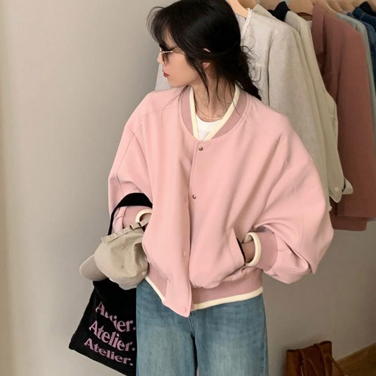 봄 가을 크롭 숏 블루종 오버핏 항공점퍼 간절기 바시티 아우터