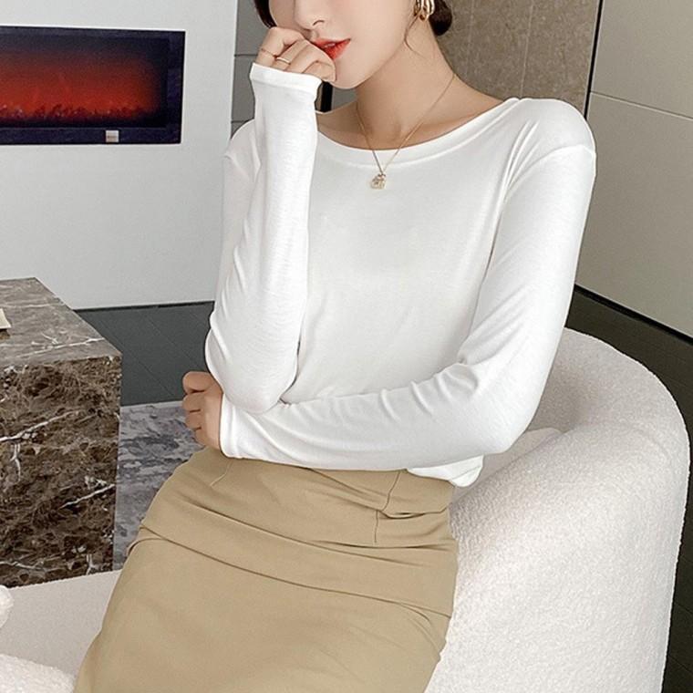 여자 가을 찰랑티 모달 긴팔티 라운드넥 유넥 레이어드 이너 티셔츠