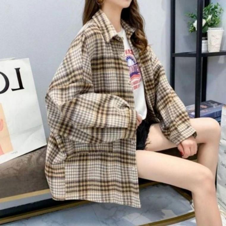 오버핏 체크 모직 셔츠 루즈핏 간절기 겨울 기모 남방 여성 기아 우터 데일리 봄가을