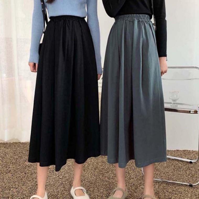 깔끔한 디자인 여성 슬림 라인 단정 롱치마 스커트 허리밴딩 긴치마 가을 하객룩 코디