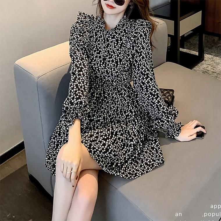 로맨틱 캉캉 플레어 페미닌 잘록한 밴딩 가을 원피스