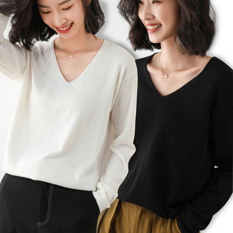 30대 편한 브이넥티셔츠 가을니트티 여자브이넥 20대브이넥 티셔츠 얇은