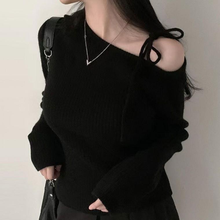 스트랩 티 긴팔 오프 봄가을 코디편한 한쪽어깨 여성 언발 데이트룩 캐주얼