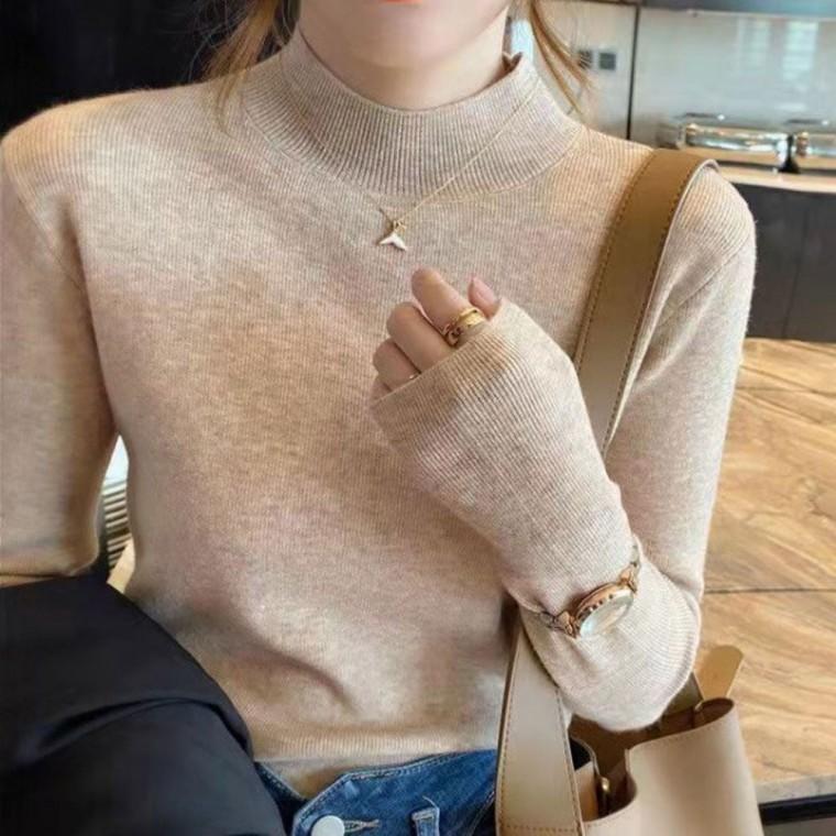 터틀넥 데일리룩 여성터틀넥 여성가을니트티 여성니트티셔츠 하프넥니트