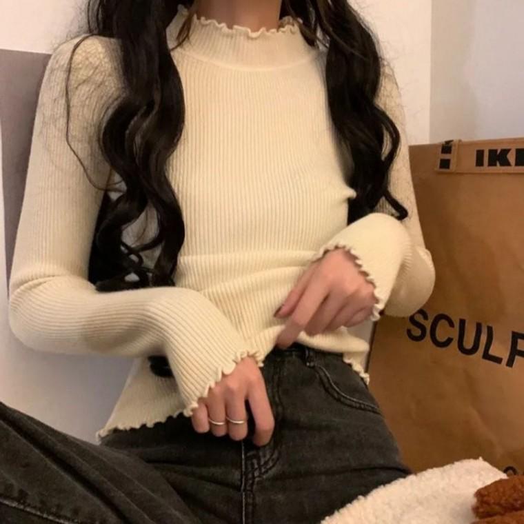 여성티셔츠긴팔 티 여성 골지 여자티셔츠 여성티셔츠 프릴 여성가을티셔츠