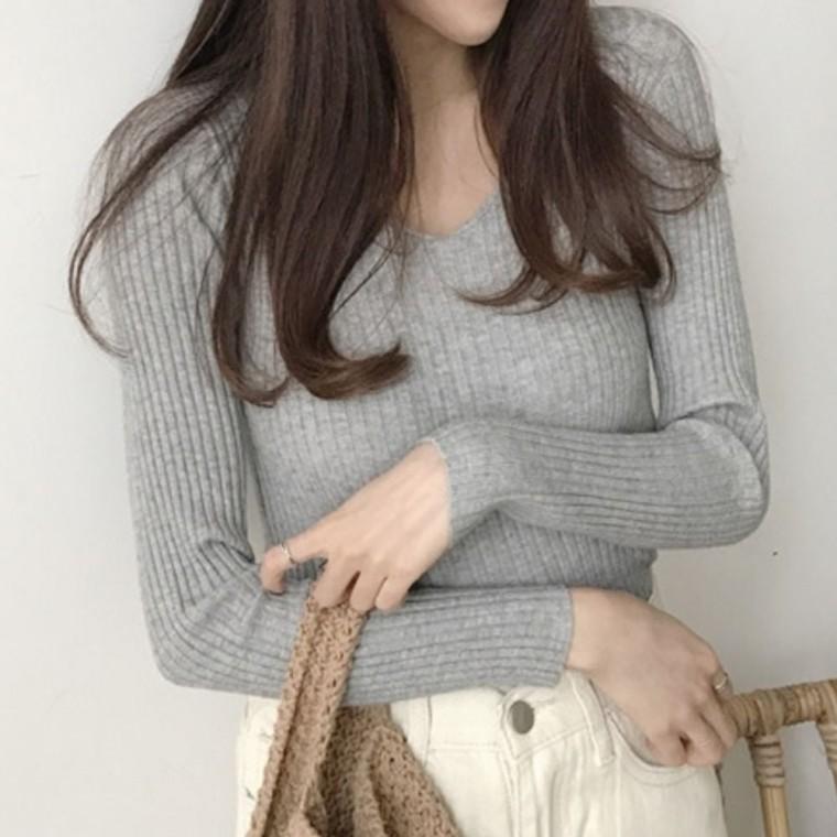 긴팔티셔츠 여자 데일리 골지 티셔츠 브이넥 여성가을티셔츠 니트티