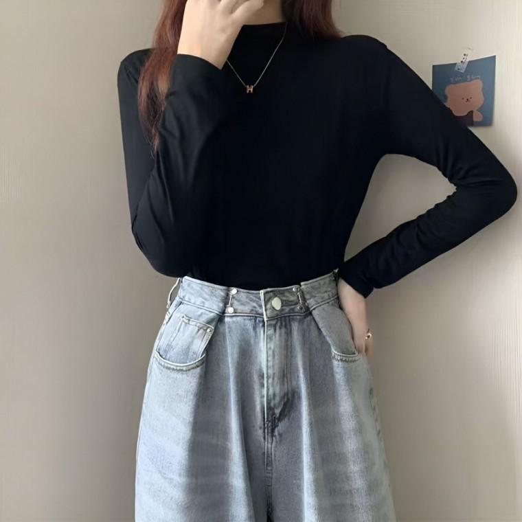 목 여성의류 데일리 니트 폴라 여성 봄옷 반 티셔츠 여름옷 반목 가을옷