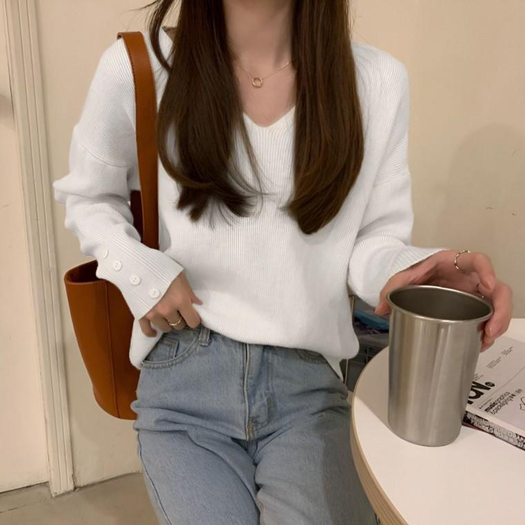 모던 소매버튼 여름옷 골지 여성 니트 봄옷 여성의류 가을옷 데이트룩