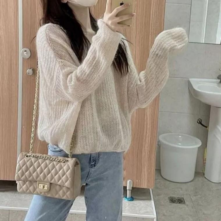 브이넥 루즈핏 간절기 가을 여성 봄 겨울 긴팔 티 니트