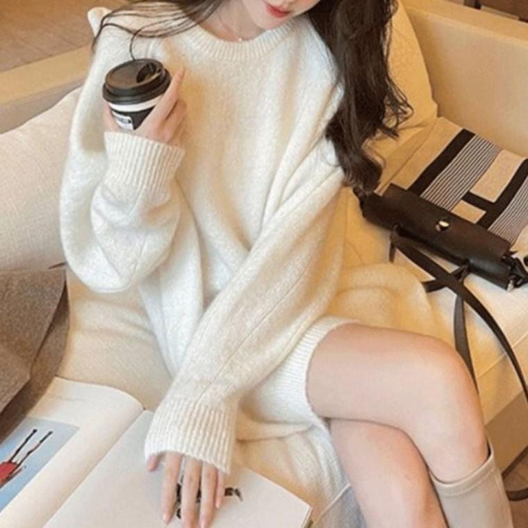 포근 라운드넥 플레인 긴팔 여성 티 라운드 여자 니트 가을 루즈핏