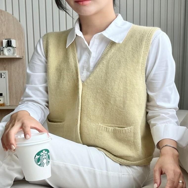 베스트 가을베스트 데일리룩 베이직 여자 5컬러 포켓베스트 포켓 니트
