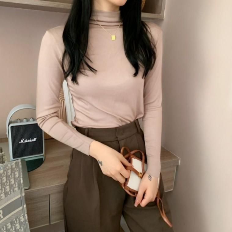 폴라 니트티셔츠 여자 가을옷 무지 여성의류 반목 심플 하프넥 3컬러
