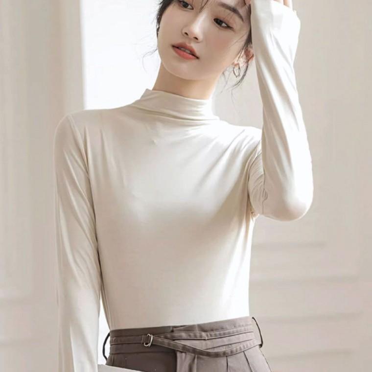 모달 폴라 가을 티셔츠 반 티 목티 여성 목티셔츠 반목티 목 여자목티