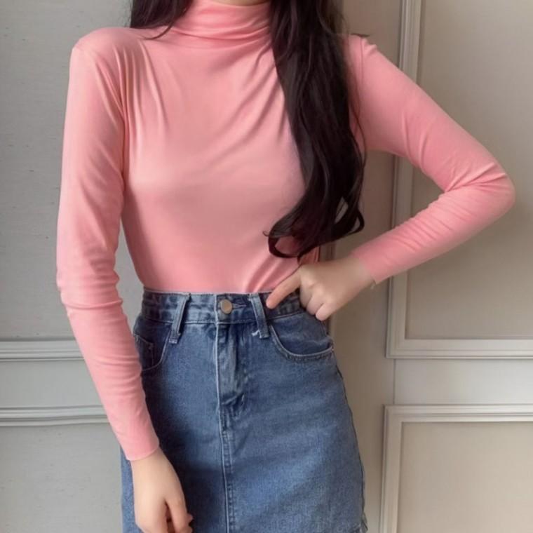 티셔츠 여성옷 여자 여성 여성가을 니트 폴라 무지 긴팔 니트티 상의 반목