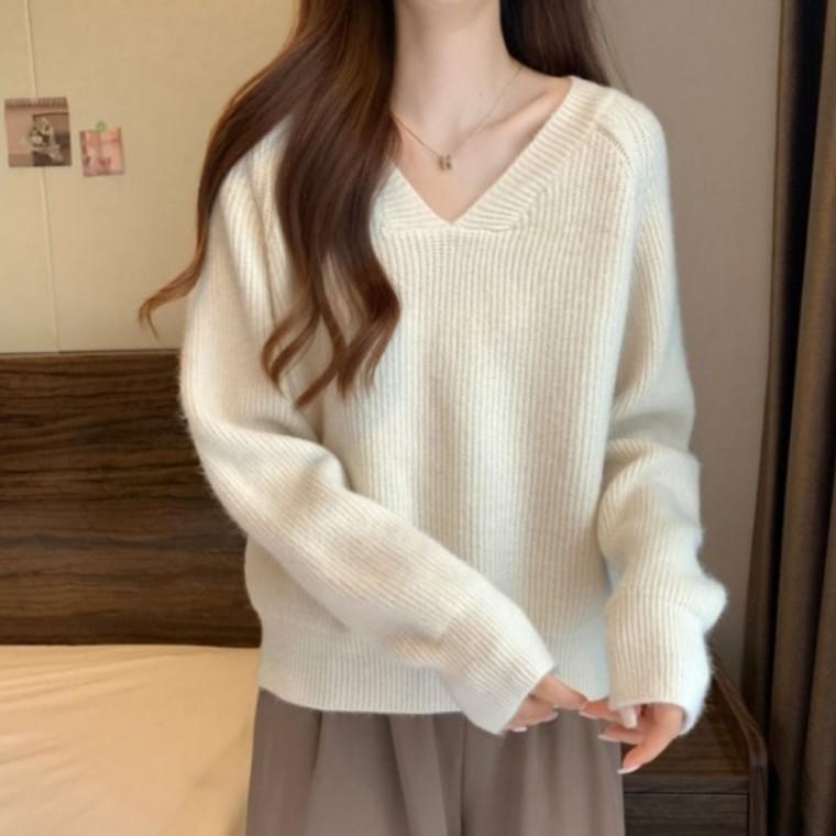 여성티셔츠 여자티셔츠 여성가을티셔츠 니트티 여성 긴팔니트티 브이넥 티셔츠