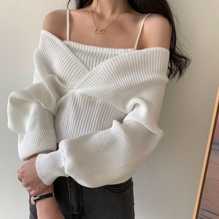 오프숄더 봄가을니트티 롱니트티 니트티셔츠 티셔츠 일체형 패션니트티