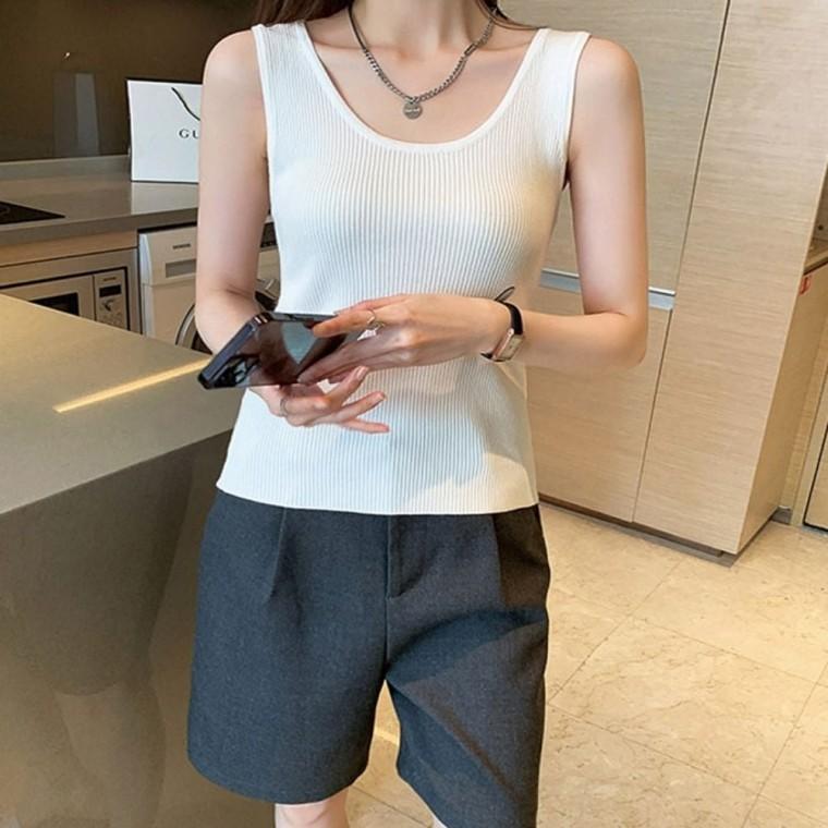 골지 끈 나시 여성 민소매 이너 모던 봄썸머가을 와플 티 와플면