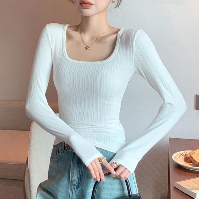 슬림 긴팔 기본티셔츠 스퀘어넥티셔츠 가을티셔츠 쫀쫀 이너긴팔티셔츠