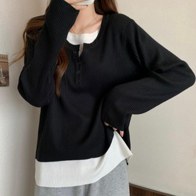 브이넥티셔츠 이너티셔츠 여자롱티셔츠 앞면 여성가을티셔츠 레이어드st