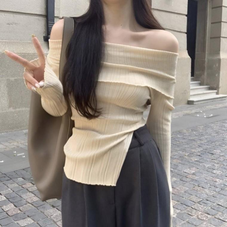 여성티셔츠 긴팔티 루즈핏 트임 여성여름티셔츠 여자가을티 여름긴팔티 크롭티