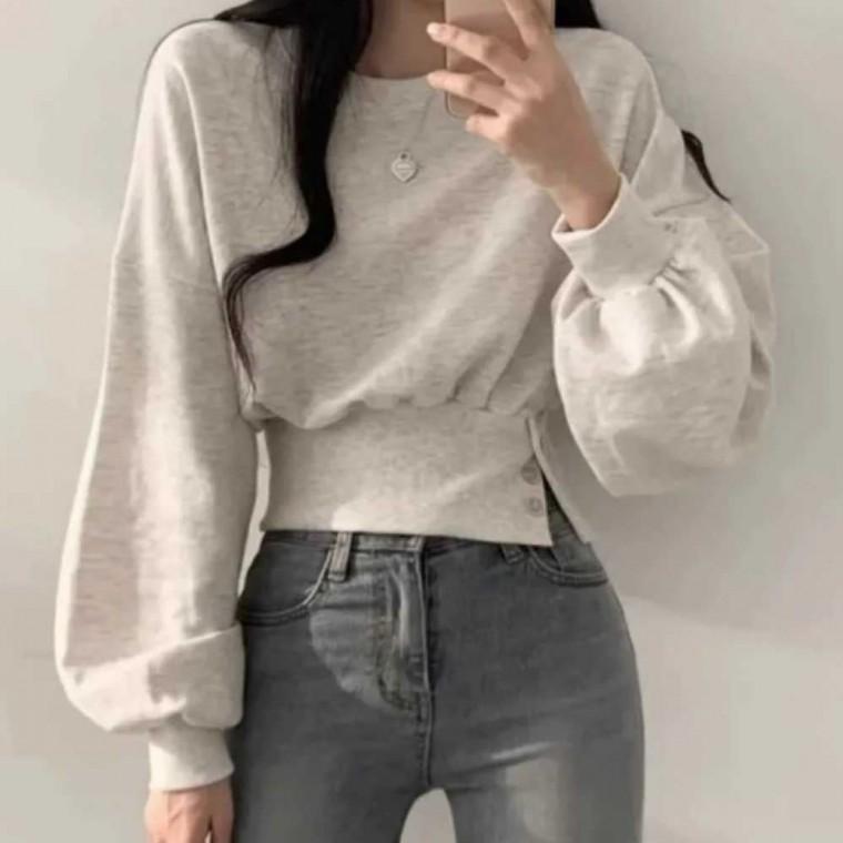 크롭 밴딩티 데일리 여성맨투맨 맨투맨티 허리 데일리룩 여성의류 가을맨투맨