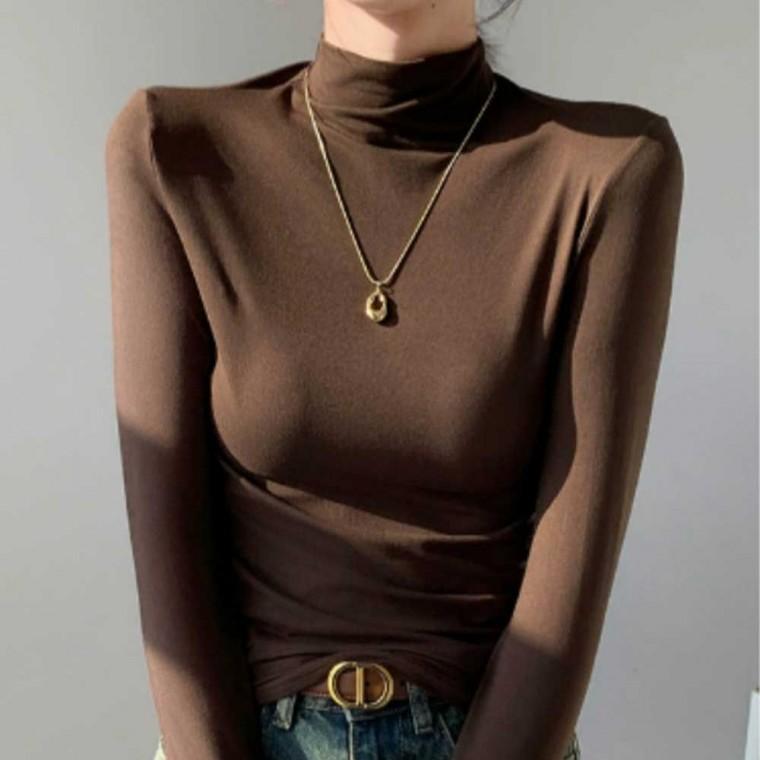 터틀넥티셔츠 티셔츠 니트 여성목폴라 여성니트 골지 가을니트 기본티 목폴라