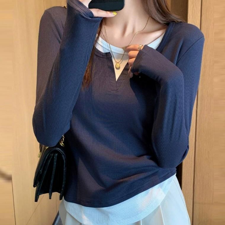 가을티셔츠 슬림핏긴팔티 긴팔티셔츠 단독 레이어드 골지티셔츠 패션