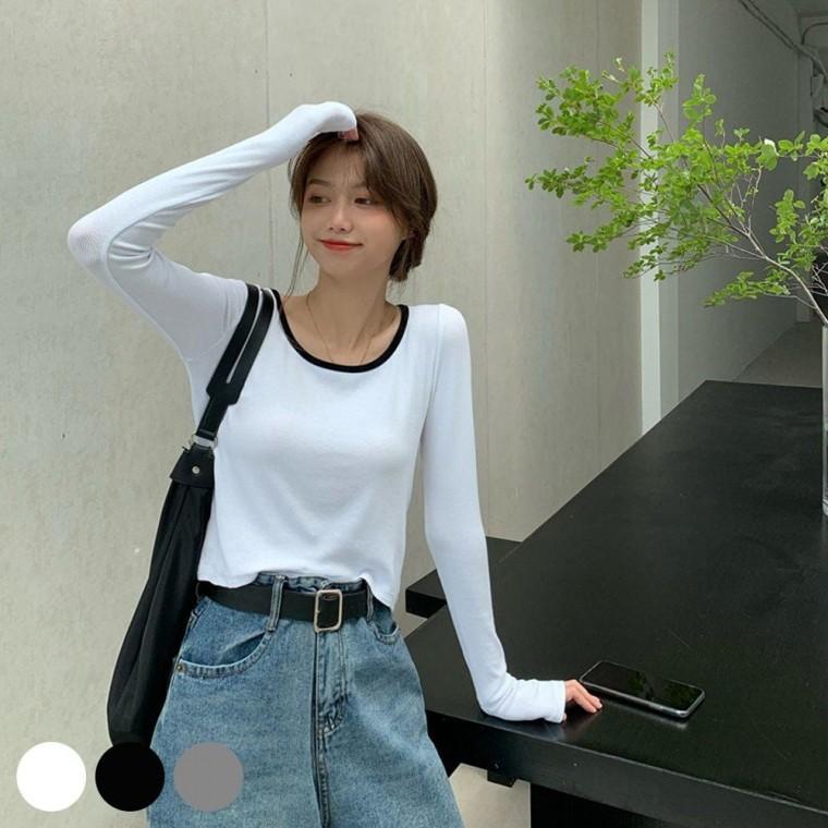 긴팔 포인트 여성상의 가을니트 여성 세미크롭 티셔츠 겨울니트 여자상의