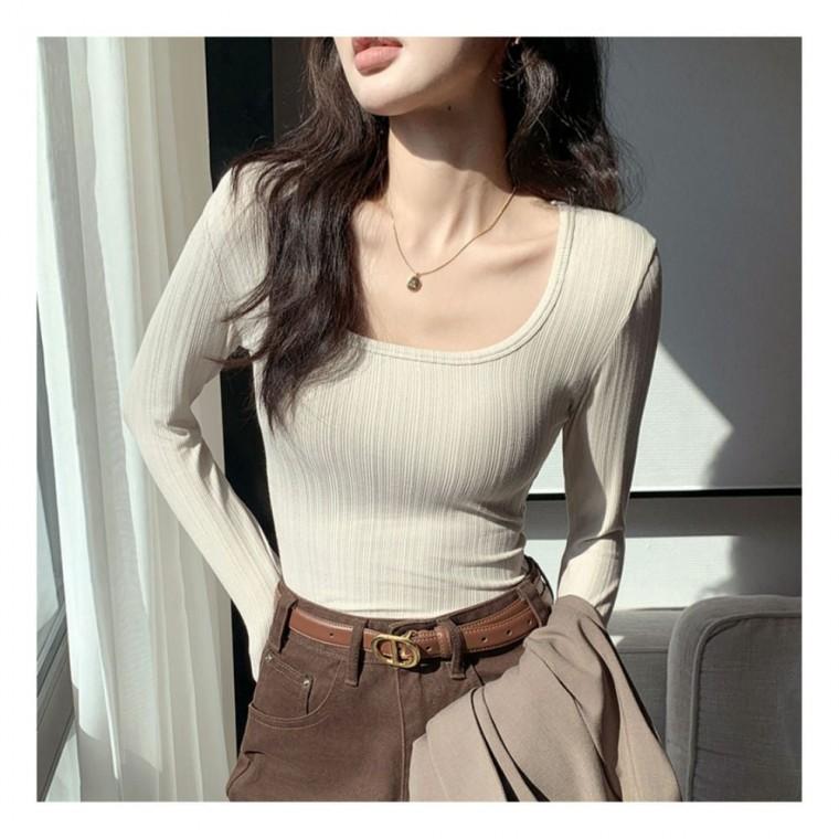슬림핏 긴팔 가을옷 여성 이너티셔츠 여성면티셔츠 티셔츠 깊은 세로라인