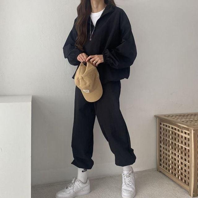 반집업 데일리 와이드팬츠셋업 봄가을셋업세트 반집업셋업 조거팬츠