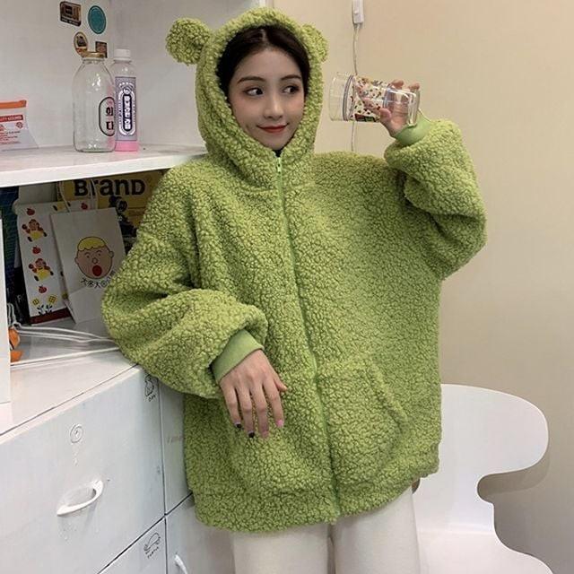 겨울자켓 러블리 아우터 귀 간절기아우터 베어 겨울외투 곰돌이 가을겨울자켓