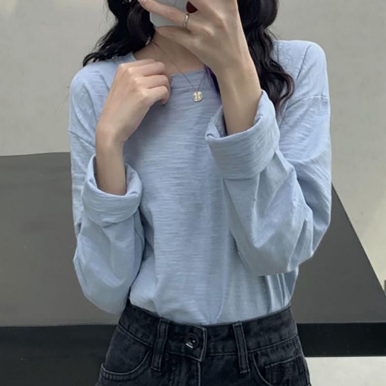 여자티셔츠 라운드 긴팔티셔츠 루즈핏티셔츠 봄가을티셔츠 루즈핏 솔리드