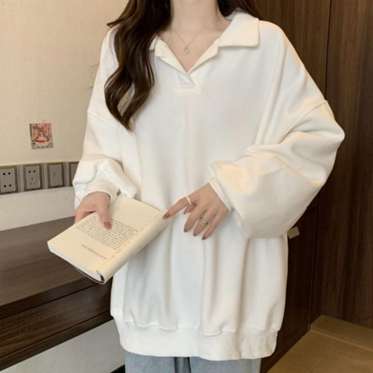 V넥 긴팔티셔츠 오버핏 맨투맨 봄가을 카라 여성 브이넥맨투맨 카라맨투맨