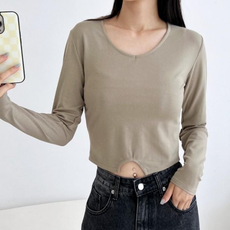 가을 긴팔 크롭티 베이직 여성 이너 긴팔티 데일리 여자 옷 티셔츠