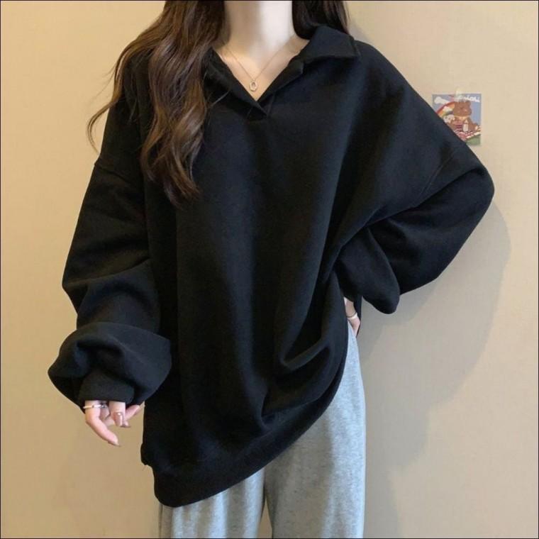 오버핏맨투맨 카라 티 v넥 브이넥맨투맨 꾸안꾸 안감 오버핏 맨투맨 봄가을