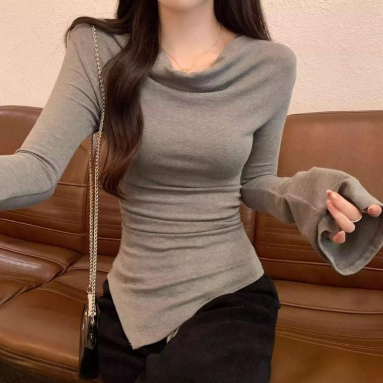셔링티셔츠 봄가을티셔츠 셔링 오프숄더티셔츠 3컬러 페미닌티셔츠 언발