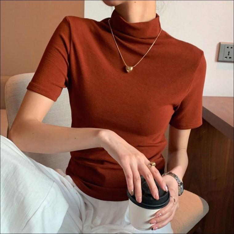 슬림핏 봄가을 여성반팔 반팔티셔츠 라운드반팔티 여성티셔츠 오피스룩 반팔티