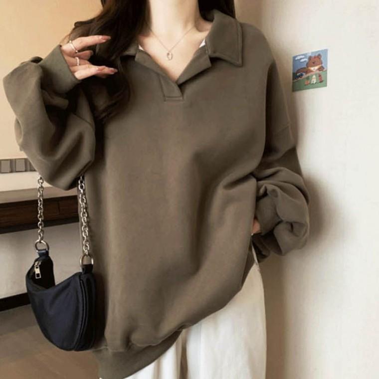여자루즈핏카라티 여자가을티 카라 여자긴팔카라티 여유로운 긴팔카라티
