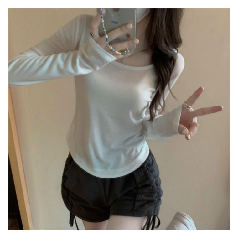 가을 라운드티셔츠 슬림핏 여성의류 얇은긴팔티 여성티셔츠 라운드