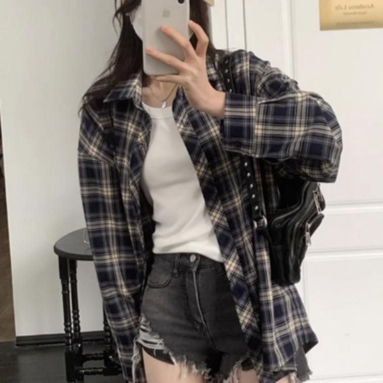 체크 오버핏 긴팔 셔츠 가을옷 루즈핏셔츠 봄옷 여자셔츠 학생룩 체크셔츠