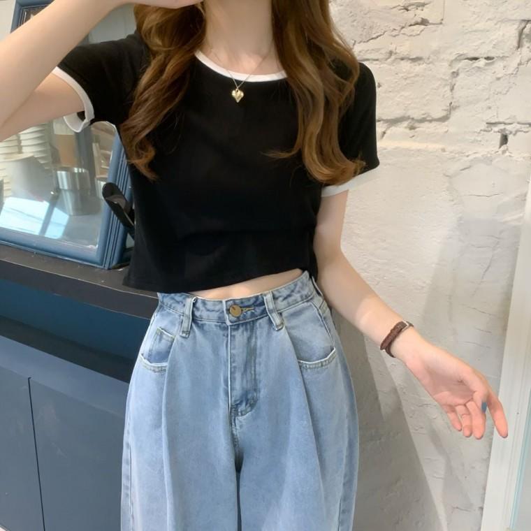무지 크롭 JSC-24062203 데일리 반팔티 가을옷 여성의류 봄옷
