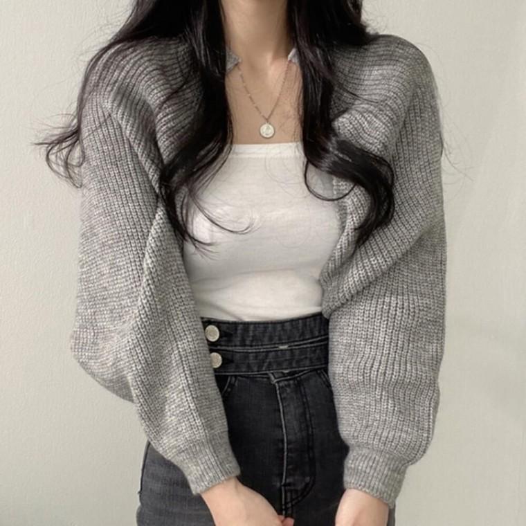 볼륨소매 포인트 볼레로 디자인 여성 니트 크롭가디건