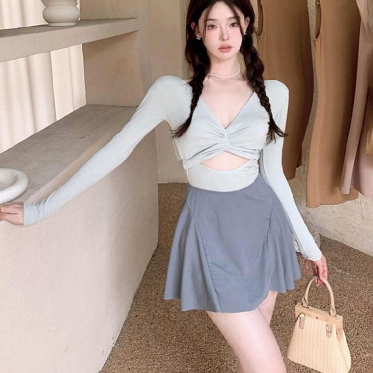 반전 백 리본 배색 원피스 수영복 물놀이 비치웨어 여성 물놀이옷 비치웨어 원피스 수영복 일체형