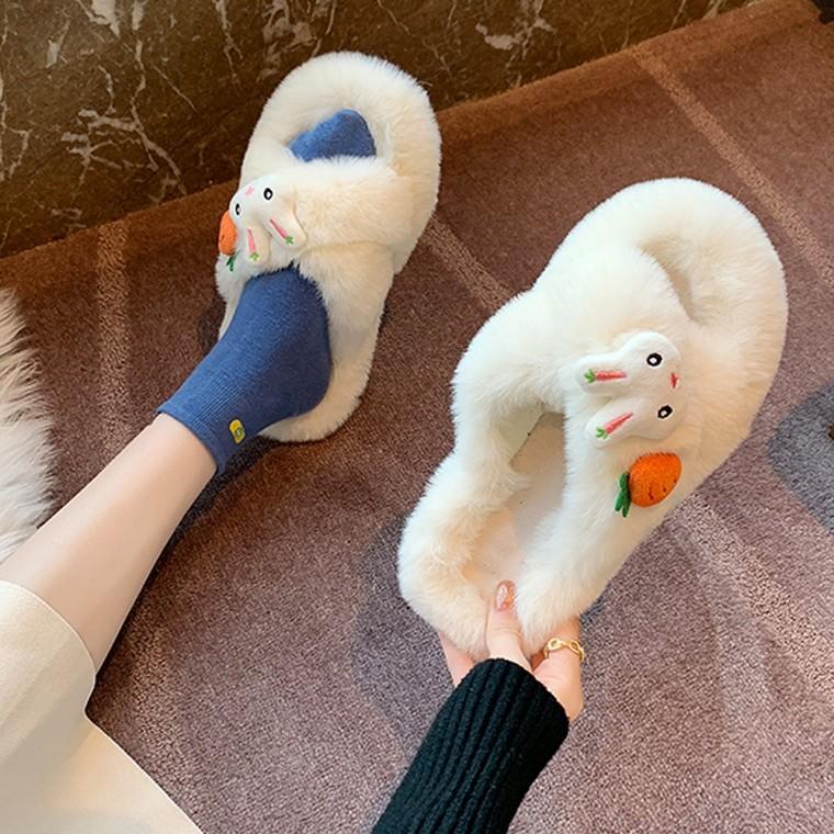 여성 토끼 당근 털슬리퍼 실내화 2size 귀여운 퍼 밍크 털실내화